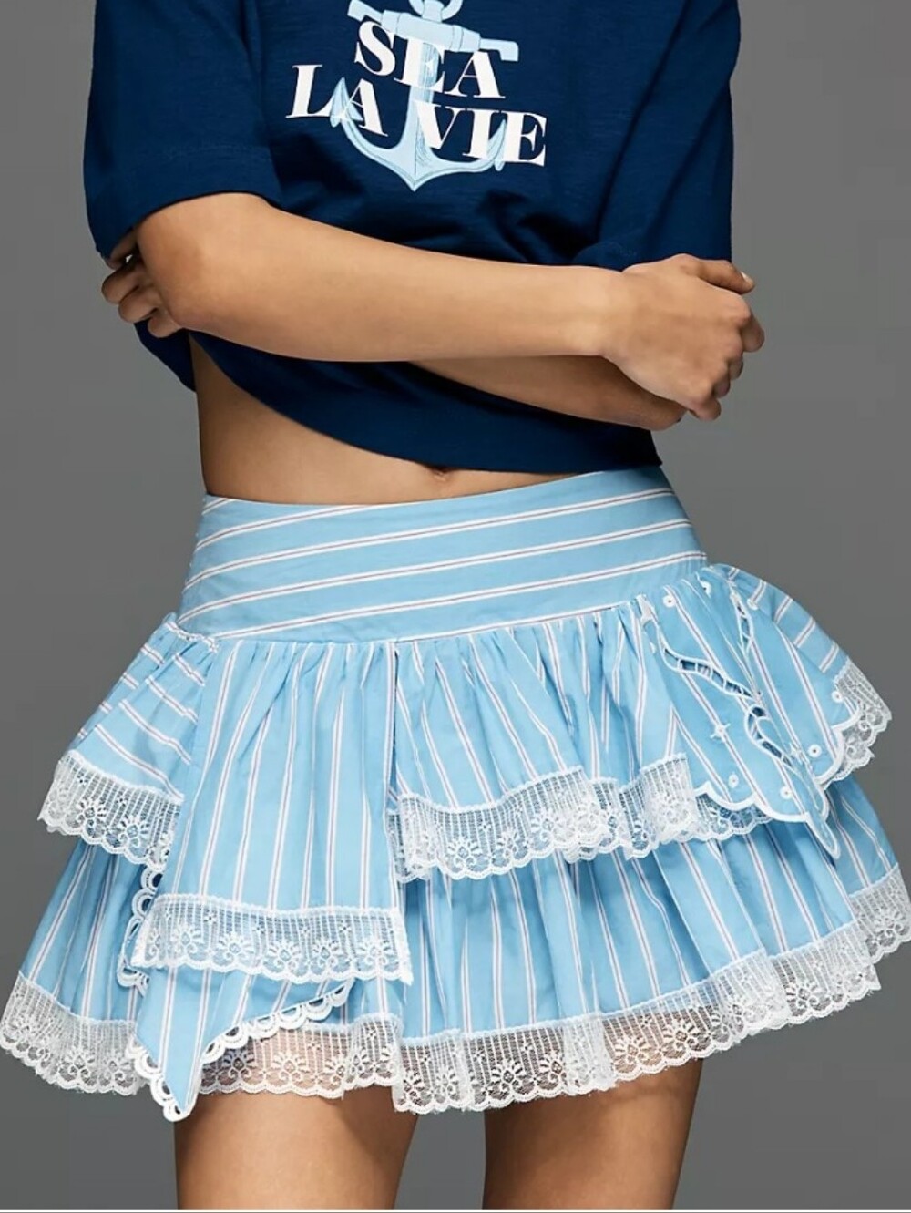 NWT MAEVE Love Note Ruffle Striped Skort